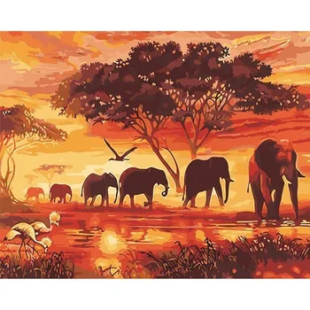 Pictură în ulei Elefant Animale, Truse de Desen Panza DIY Imagini De Numărul de Arta de Perete Pictate manual Cadou Decor Acasă
