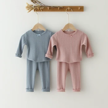 Pijamale de Haine de Primavara-Vara Copii Fata de Pijamale Copilul copil Haine de Fata Set Drăguț Casual Solid Tricotate Copii Topuri si Pantaloni