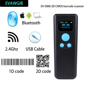 Portabil de coduri de bare Bluetooth scannner USB 1D si 2D coduri de Bare 1D, 2D, PDF417 de coduri de Bare fără Fir Scanere Magazin de Scanare Arma EVAWGIB