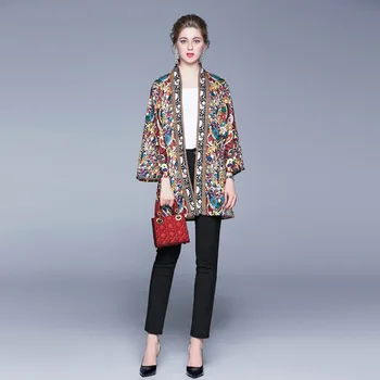 Primăvara și Toamna Exotice Tipărite Cardigan Mid-lungime Pelerina Stil Etnic Liber Subțierea Jacheta de Flori Jacheta Femei