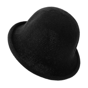 Primăvara și vara femei sălbatice rola de-a lungul bumbac linie pescar pălăria în aer liber cald pălărie tricot capac solid de culoare elegant lână capac