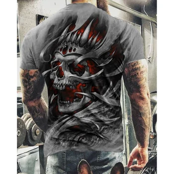 Punk Craniu Imprimate T Cămașă Bărbați Summer Casual Supradimensionate Maneci Scurte Rock 3D T-shirt Stil de Stradă la Modă Unisex Teuri Sport Topuri