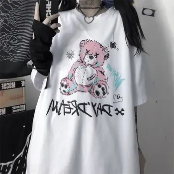 QWEEK INS Gotic Harajuku Urs de Imprimare Femei T-shirt 2021 Goth Alt Haine Estetice de Vară de Moda Streetwear Top Graphic T Shirt
