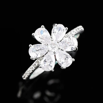 Rafinat Alb Cristal Inel de Nunta Pentru Femei Romantic Petale Engaggement Inel Argint Floare de Culoare Inele Bijuterii de Moda F3Q820