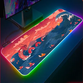 RGB anime ocean val mare gaming mouse pad LED de birou accesorii de joc cere mat XXL impermeabil de uz casnic covoare mocheta