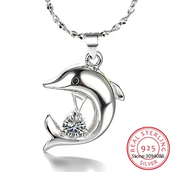 Romantic Delfini De Cristal Pandantiv Colier Pentru Femei Bijuterii La Modă Argint 925 Colier De Sex Feminin Clavicula Lanț Accesorii Lady