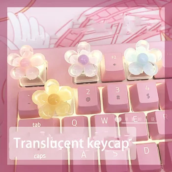 Roz Pentru Tastatură Mecanică De Personalitate Cu Iluminare De Fundal De Flori Taste Drăguț Transparent Taste Joc De Configurare Cadouri