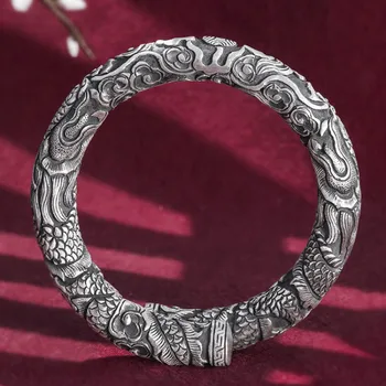S999 Argint Pur Deschide Mână Brățară Dominator Dublu Cap de Dragon Joc Șirag de mărgele Bărbați Bijuterii de Argint Stil Etnic