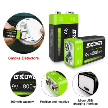 SKOWER 9V 800mAh Micro USB 6F22 9V baterie Li-ion Baterie Reîncărcabilă pentru Multimetru Microfon Masina RC Jucărie de Control de la Distanță de Alarmă de Fum