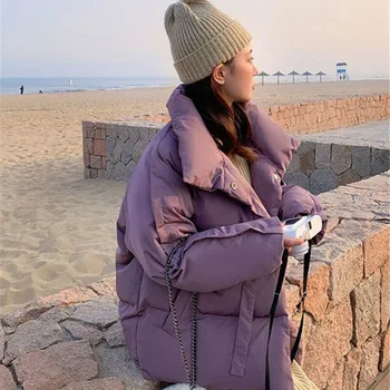 Solid De Culoare Violet Scurtă Noua Jacheta De Iarna Pentru Femei Groase De Bumbac Jachete Parka De Sex Feminin Casual Pierde Uza Coreean Captusit Haina