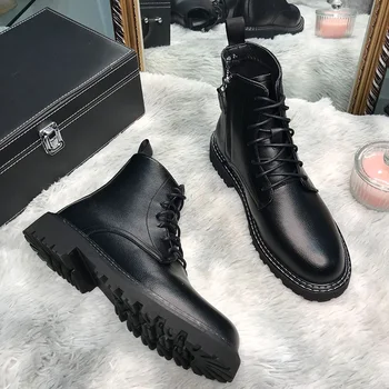 Stil britanic de moda pentru bărbați cald bumbac iarna cizme negre din piele moale pantofi platforma în aer liber snow boot glezna botas de homens
