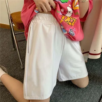 Stil coreean Elastic pantaloni Scurți Femei pe Genunchi-lungime Pierde Vara BF Streetwear Harajuku-picior Larg Cupluri de Studenți Unisex Moda Scurt