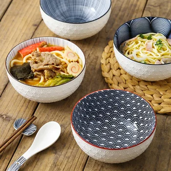 Stil Nordic 6 inch Tacamuri Boluri Ceramice Acasă Pictate manual Instant Noodle Supa Restaurant Simple, Creative Relief Bol de Ramen
