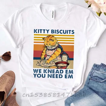 Stil Vintage Kitty Biscuiți Tricou Femei de sex Feminin Girls T-shirt Ne Framanta I-Ai Nevoie de Ei Pisica Drăguț Grafic Premium Tees