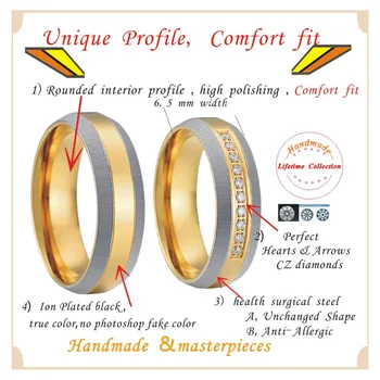 Unic vest designer două Inele de nuntă pentru bărbați și femei de Aur DRAGOSTE Alianța bijuterii titan deget inel