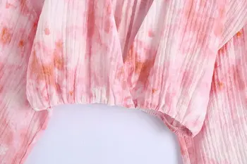 V-neck Tie-dye Print Pulover Vrac Femei Tricou 2021 Vara Maneca Lunga Anti-Sai Respirabil Vacanță de sex Feminin Topuri