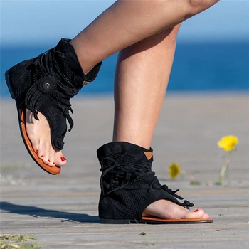 Vara Femei Sandale Gladiator Clip Toe Doamnelor Cizme Plate Pantofi Casual pentru Femei Ciucure Roma Feminin Papuci Femeie Sandales