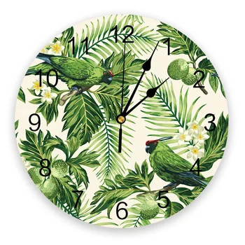Verde Papagal Animale Plante Tropicale Floare Ceas De Perete Bucatarie Acasă Living Bucatarie Decorative De Perete Decor Agățat Ceasuri