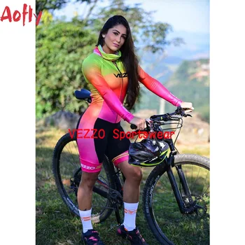 VEZZO Îmbrăcăminte pentru Femei Pro Echipa de Triatlon dintr-O Bucata Costum de Sport în aer liber, Ciclism Jersey Skinsuit Salopeta Roz Pad de Primăvară și Toamnă