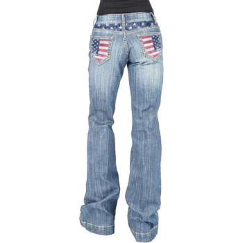 VICABO Femei Printed Pocket Jeans Stretch Bootcut Denim Pantaloni de Blugi de sex Feminin Mijlocul Talie Casual de Dimensiuni Mari Pantaloni Lungi
