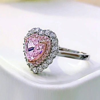 Wong Ploaie Romantic Argint 925 7*7 MM Heart Cut Pink Sapphire Creat Moissanite Piatră prețioasă Inele de Logodna Bijuterii Fine