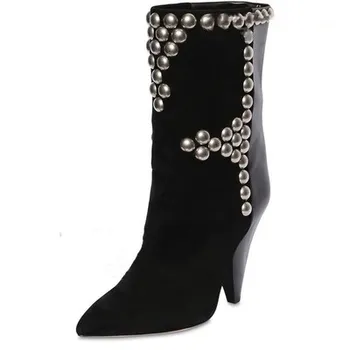 Împânzit Nud piele de Căprioară Glezna Cizme pentru Femei Glezna Cizme a Subliniat Toe Tocuri Pană Ghete Confortabile Pantofi de Iarna pentru Femei.