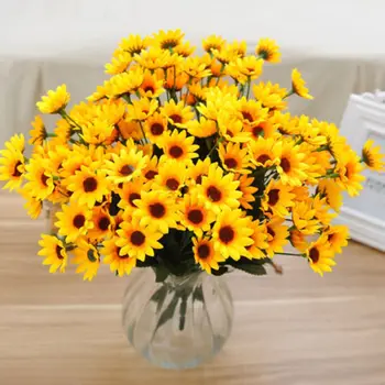 1 Buchet 14 Capete Artificiale De Mătase Faux Floarea-Soarelui Petrecere Acasă Decor Mini Floarea Soarelui, Galbenele Grădină Decoruri Nunta Floare Galbena