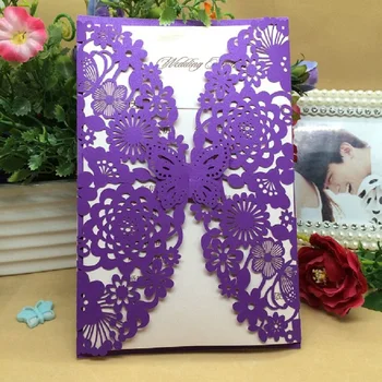 100buc Tăiat cu Laser Gol Floare Fluture Invitatii de Felicitare Pentru Nunta Invitatie la Petrecere de Crăciun Carduri cu Plic & Seal