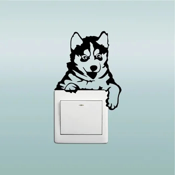 11*13cm Creative Câine Husky Comutator de Lumină Autocolant Amuzant computertoon Animale de Vinil Autocolante de Perete pentru Dormitor, Camera pentru Copii Decor Acasă
