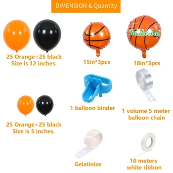 110 BUC Tema de Baschet Balon Ghirlanda Arc Kit Negru Portocaliu Baloane pentru Sport Baschet Tema Decor Consumabile Partid