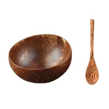 12-15cm de nucă de Cocos Naturale Castron Bucătărie protecție castron din lemn de Cocos, Lemn de tacamuri Lingura Set Pentru coco smoothie
