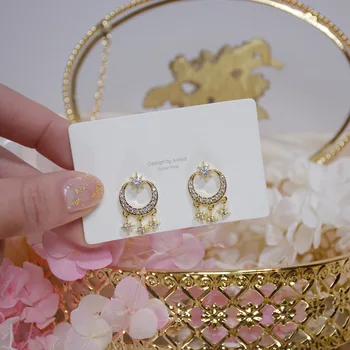 14k Real Placat cu Aur Moda Bijuterii Cristal de Luna de Stele de Lux Rafinat Cercei pentru Femei Petrecere de Vacanță Elegant Cercel