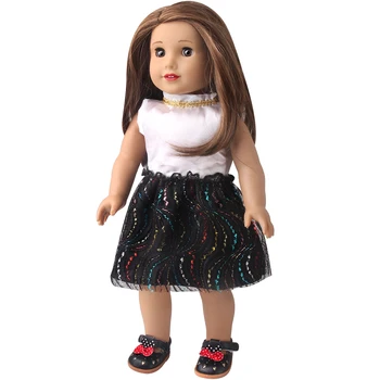 18 Inch American Doll Fete Haine Elegante Chaneel Stil Rochie Albă, Fusta Născut Jucarii pentru Copii Accesorii se Potrivesc 43 Cm Băiat Păpuși D26