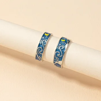 2 Buc/Set 2021 Uri La Modă Rodiu Email Albastru Stele Minimalist Deget Inelul Minimalism Moda Coreeană Femei Partid Bijuterii