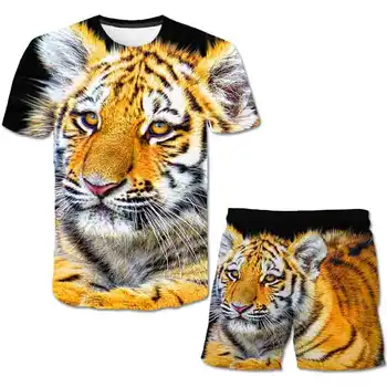 2021 Băieți Fete Costume de Haine de Vară pentru Copii tigru T-Shirt Short Pant 2-Bucata Set Haine Copii Casual Tinuta Sport Costum 4-14 Y