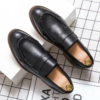 2021 Bărbați Manual PU Negru Retro Mocasini Toc mic Confortabil Tendință de Moda Clasic de Afaceri de Moda Pantofi Casual ZQ0337