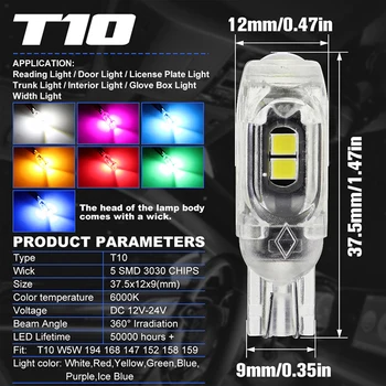 2021 cele mai Noi LED T10 W5W 194 168 Canbus Plastic Proteja 5smd 3030 Interior Masina Lectură Ușoară Ușa de Înmatriculare Pană Lampă de 12V