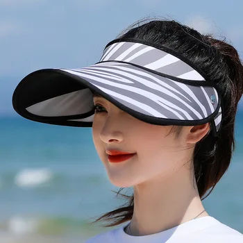 2021 Noi Extins Streașină Retractabil Palarie de Soare Zebra Print Doamnelor Plajă Nouă Pălărie de Protecție UV de sex Feminin Capace de Moda Gol Pălărie de Top