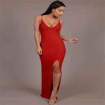 2021 Vară de Moda pentru Femei Hot-Vânzare Nou Stil fără Mâneci Suspensor Sexy fara Spate V-Gât Split Rochie Slim