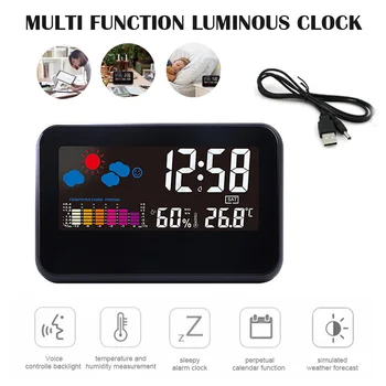 2618T Electronic Multifuncțional Alarmă Ceas Digital LCD Timp de Temperatură și Umiditate Calendar de Afișare Iluminare din spate Ceas de Masa