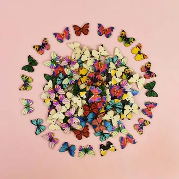 50-100buc 2 Găuri de Lemn Colorat Fluture cu Butoane Manual Diy Meșteșug de Cusut Tesatura Fluture Decor