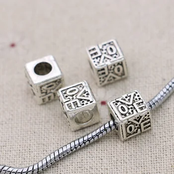 5PCS Argint Placat cu Pătrat Dragoste Margele se Potrivesc Bijuterii Pandora Face Farmecul Brățară DIY Accesorii Handmade, de Artizanat