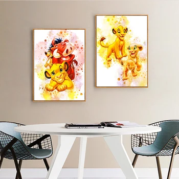 Acuarelă de Desene animate Disney Lion King Panza Pictura, Postere, Printuri și Imagini De pe Arta de Perete pentru Camera Copii Decor Acasă Cuadros