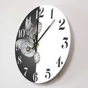 Ascunde Cat Tipărite Ceas De Perete Pisoi Acasa Art Decor Cuarț Tăcut Timp De Agățat Ceas Pentru Iubitorii De Kitty Pepinieră Opera De Arta Ceasuri