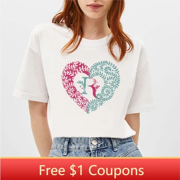 BLINGPAW Minimalist Femei T-shirt de Vară de Viță de vie de Flori R Scurtă cu mâneci Topuri & Tees O-Gât Casual Fată de Mari Dimensiuni Bumbac