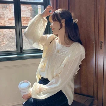 Bluze Femei Pătrat Guler cele mai Noi coreeană Stil Preppy Elevele Toate-meci Mujer Femme Chic Haine Elegante Ulzzang Ins Topuri
