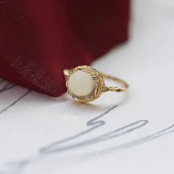 Designer original împânzit cu diamante naturale ou runda de deschidere inel reglabil farmec elegant creativ retro feminin bijuterii de argint