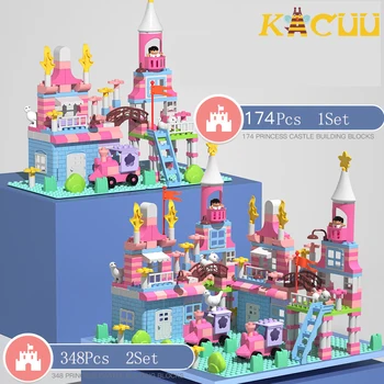 Dimensiuni mari de culoare Roz Princess Castle Blocuri Casă de Jucărie DIY Blocuri Colorate Caramida Cifre Jucarii Pentru Copii Fete de Crăciun Cadou