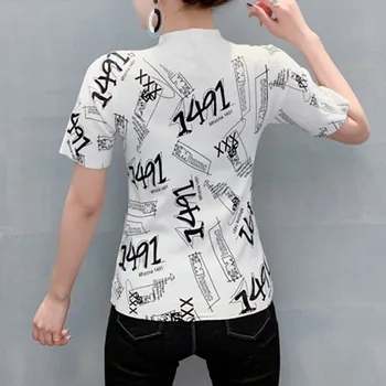 European de vară Haine Tricot Moda T-Shirt de Imprimare Sexy Graffiti Scrisoare Femei Topuri cu Maneci Scurte Elastic Slim Teuri 2021 T13408A