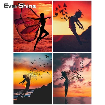 Evershine Complet Piața Diamant Broderie Imagine Fluture Stras Apus De Soare Diamant Pictura Portret Cruciulițe Decor Acasă